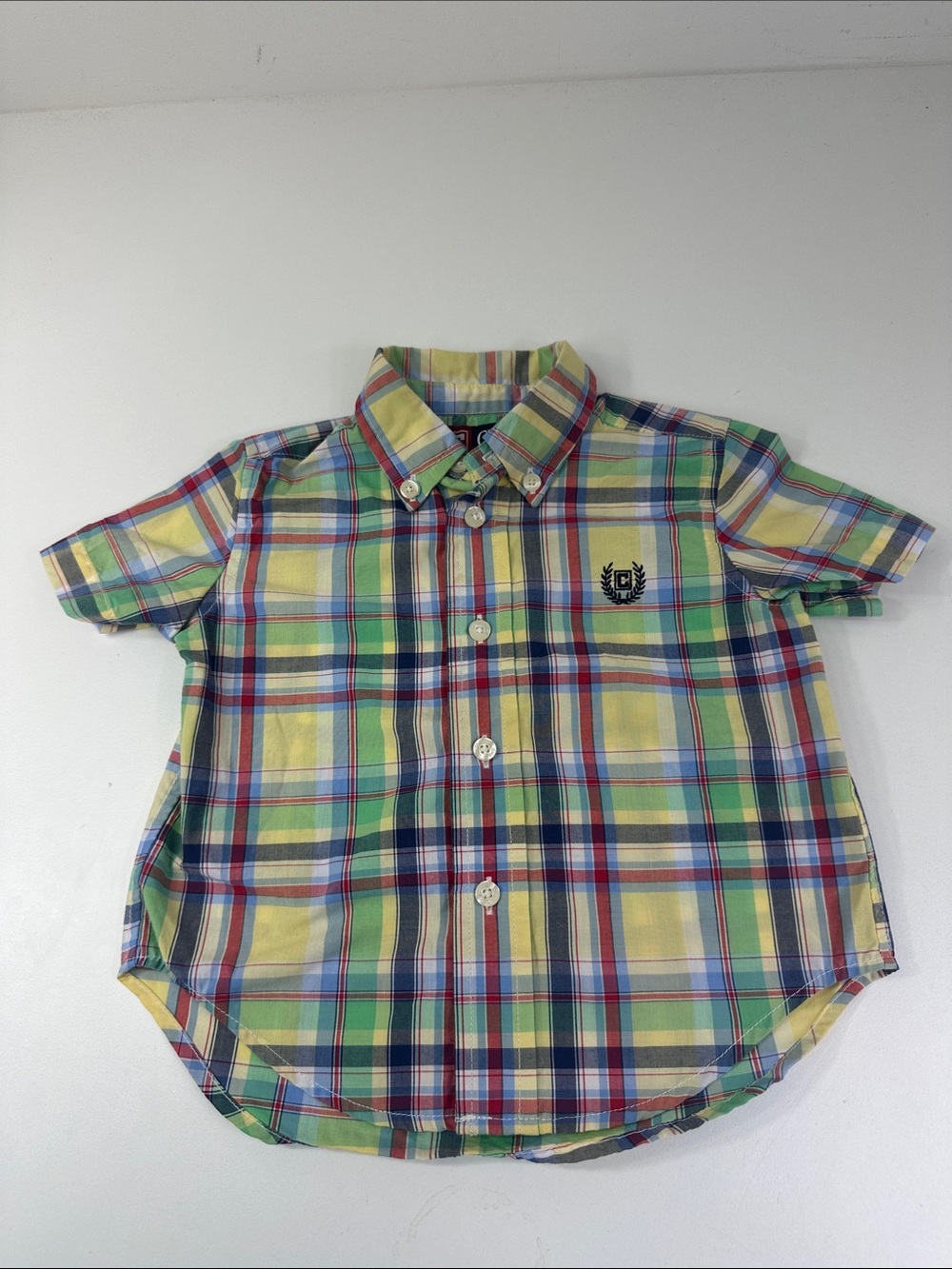 Chaps Baby Size 12M Plaid Polo Button Up Shirt Cute Formal Kids Yellow Blue Red